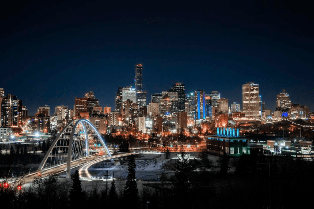 Photo du paysage nocturne du centre-ville d'Edmonton